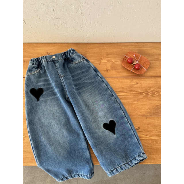 愛心刺繡加絨彎刀褲