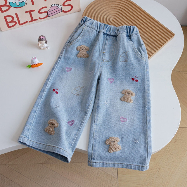 活力滿滿立體小狗刺繡牛仔褲