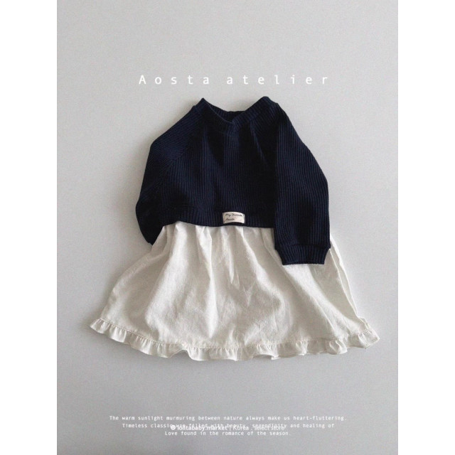 甜美荷葉邊拼接連衣裙