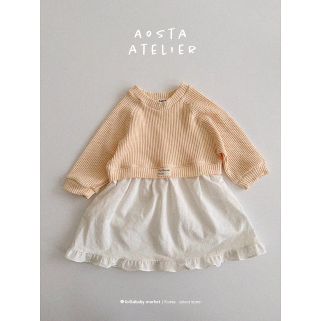 甜美荷葉邊拼接連衣裙