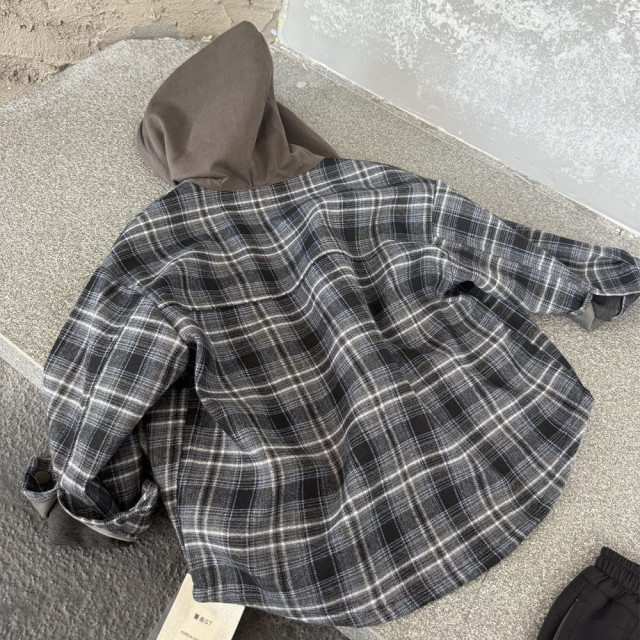 帥氣格紋連帽襯衫外套