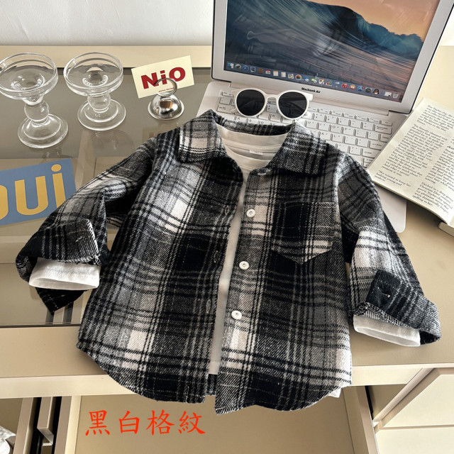 高質感格紋拼色襯衫
