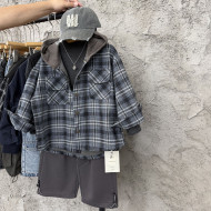 帥氣格紋連帽襯衫外套