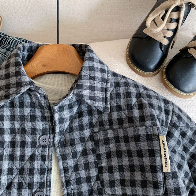 復古格紋鋪棉外套