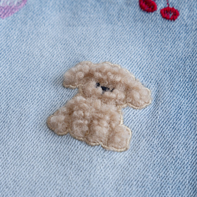 活力滿滿立體小狗刺繡牛仔褲