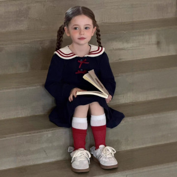 優雅海軍風百褶洋裝