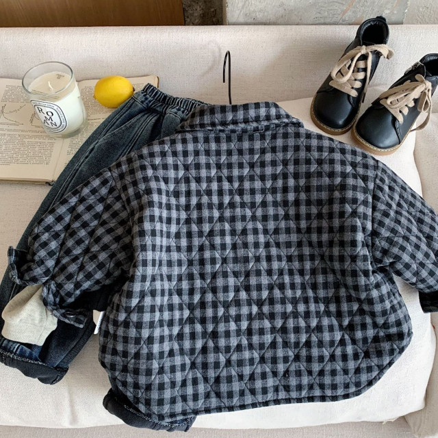 復古格紋鋪棉外套