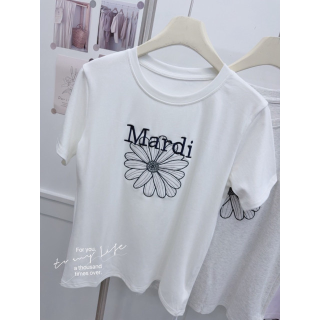 小雛菊字母刺繡涼爽棉T