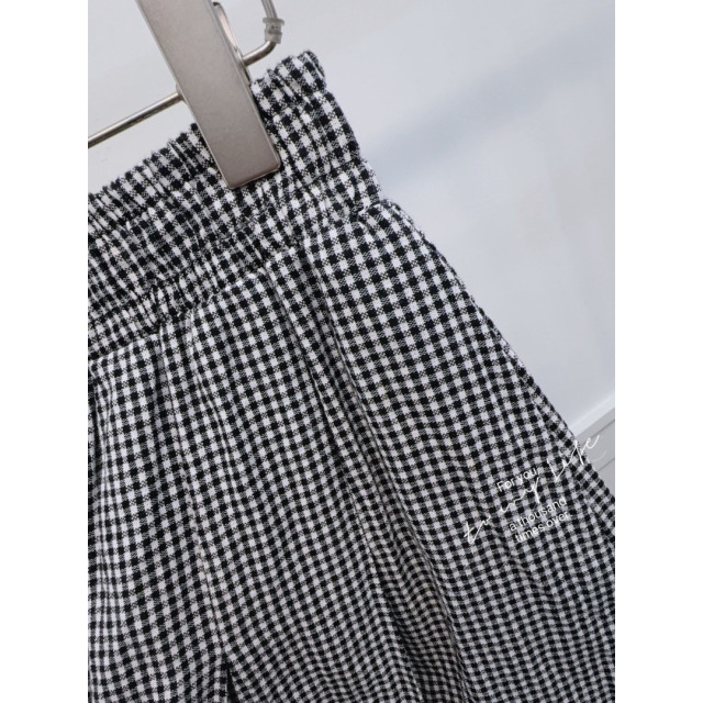 鬆緊腰顯瘦棉麻格子短裙