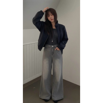 霧灰調率性口袋牛仔寬褲