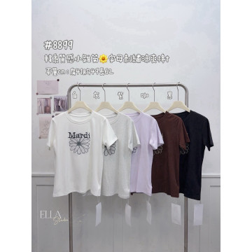 小雛菊字母刺繡涼爽棉T