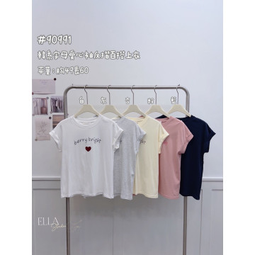 字母愛心袖反摺上衣