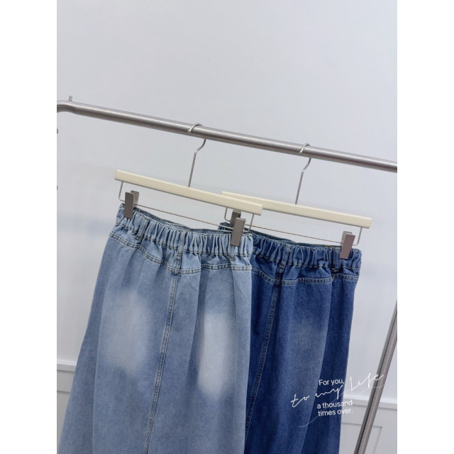 蝴蝶結雙口袋牛仔長裙