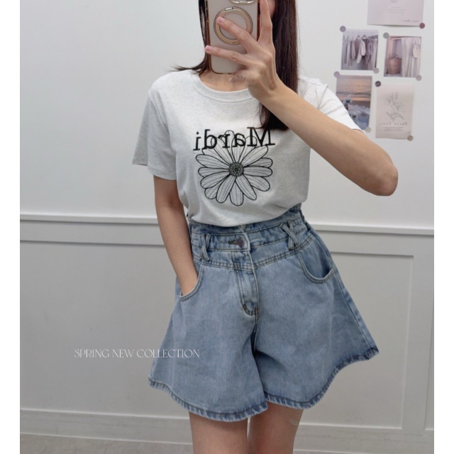 小雛菊字母刺繡涼爽棉T