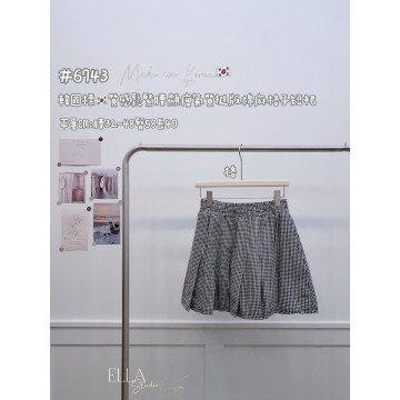 鬆緊腰顯瘦棉麻格子短裙