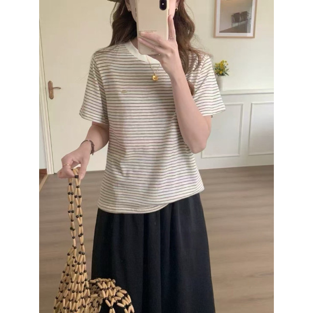 小金標橫條紋雪花棉T