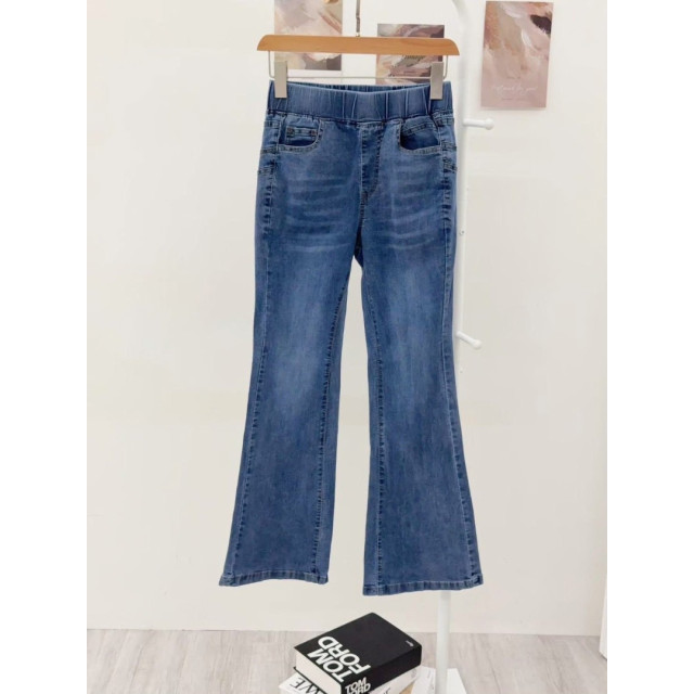 口袋愛心繡線彈力喇叭褲