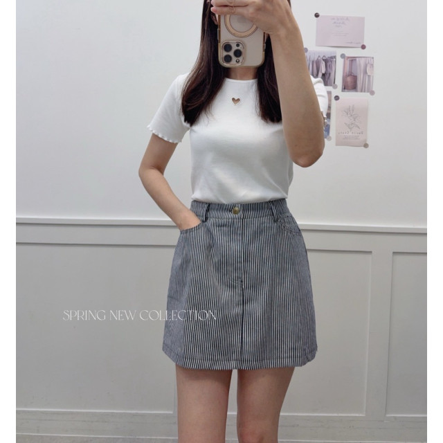 韓系歐膩！後鬆緊顯瘦直條紋修身防走光短裙