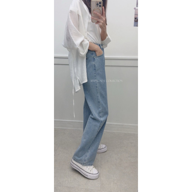 高級感鑽鑽牛仔寬褲