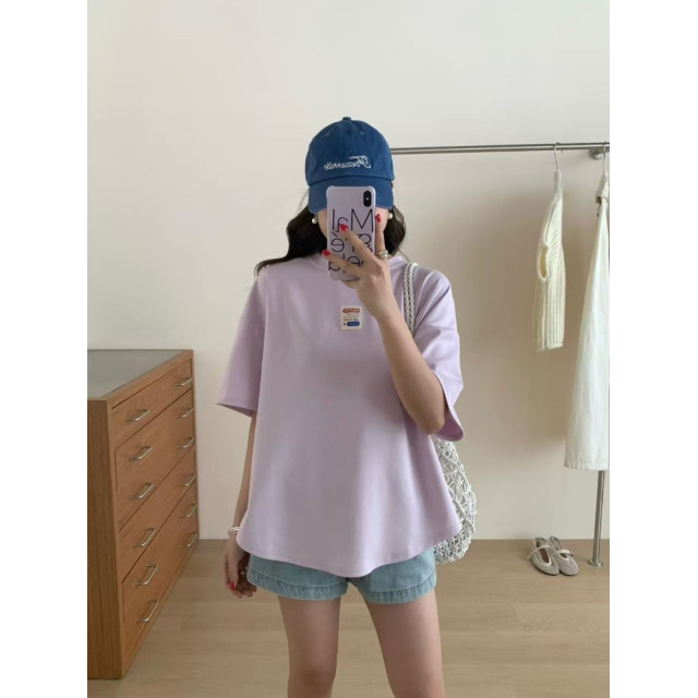 後背刺繡開叉寬鬆TEE