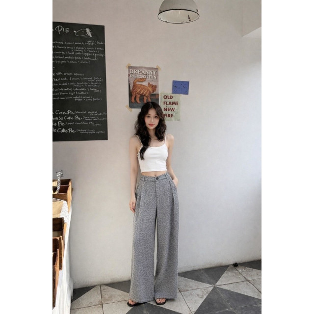 韓系小豹紋寬褲
