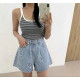 毛邊小花打摺牛仔短褲