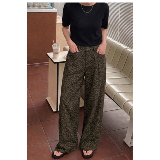 韓系小豹紋寬褲