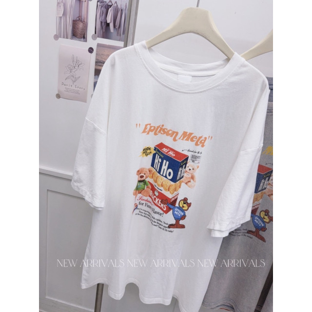 美翻小熊！韓系慵懶感字母塗鴉餅乾盒水洗棉寬鬆T