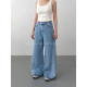 拼接刷色下鬚寬版牛仔長褲