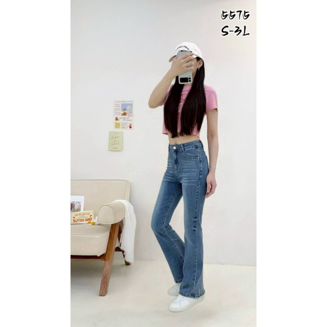 前釦拉鍊鬼洗彈力喇叭褲