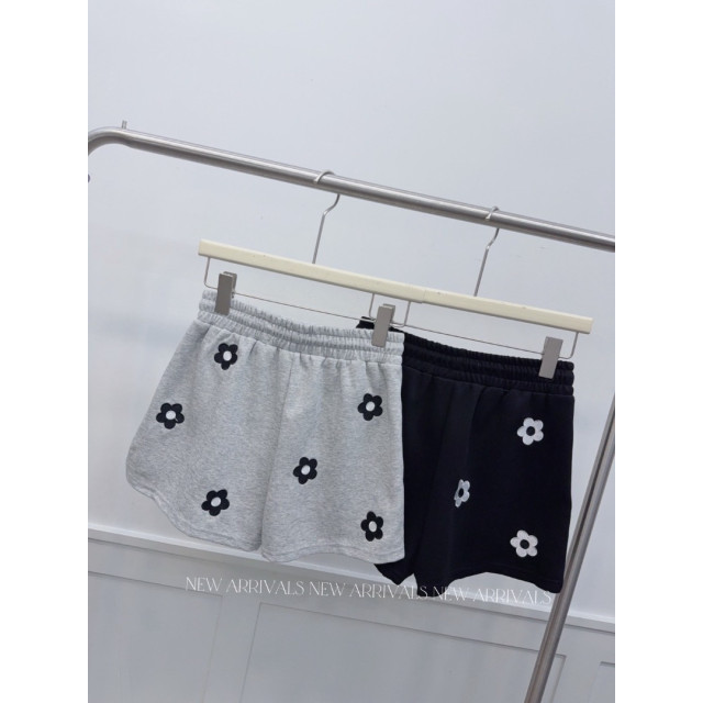 高磅數滿版小花刺繡鬆緊腰抽繩衛衣短褲