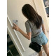 方領美背扭結造型上衣