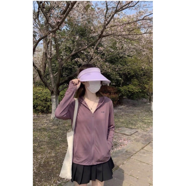 韓系字母愛心印圖冰絲涼爽連帽防曬外套