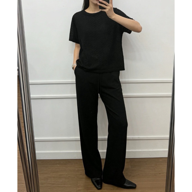 韓系甜美波浪紋透膚圓領上衣