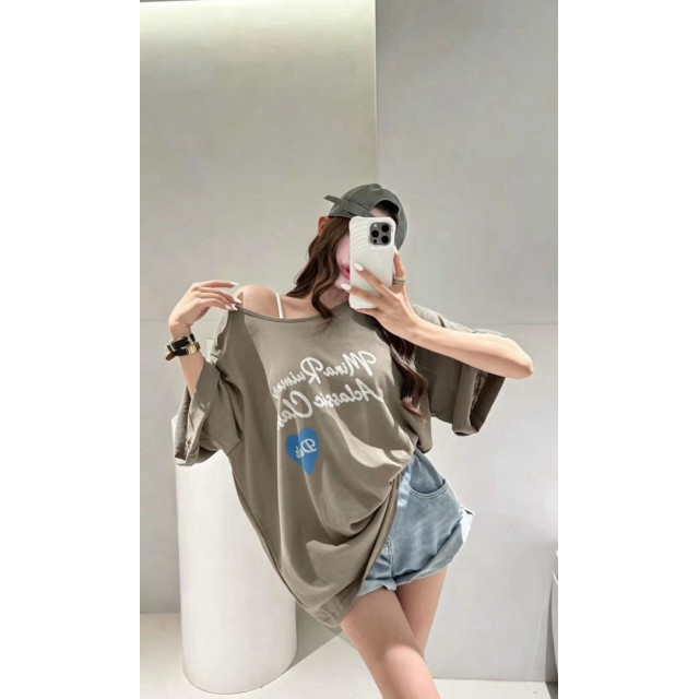 美背綁帶愛心字母上衣
