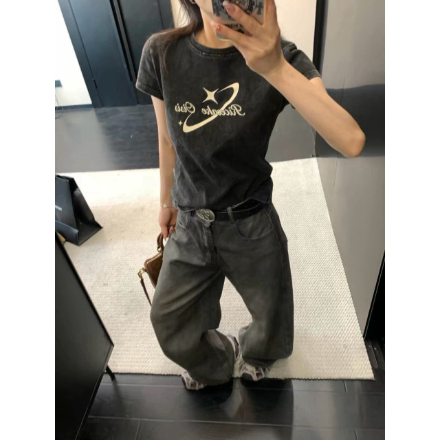 復古星球水洗短版TEE