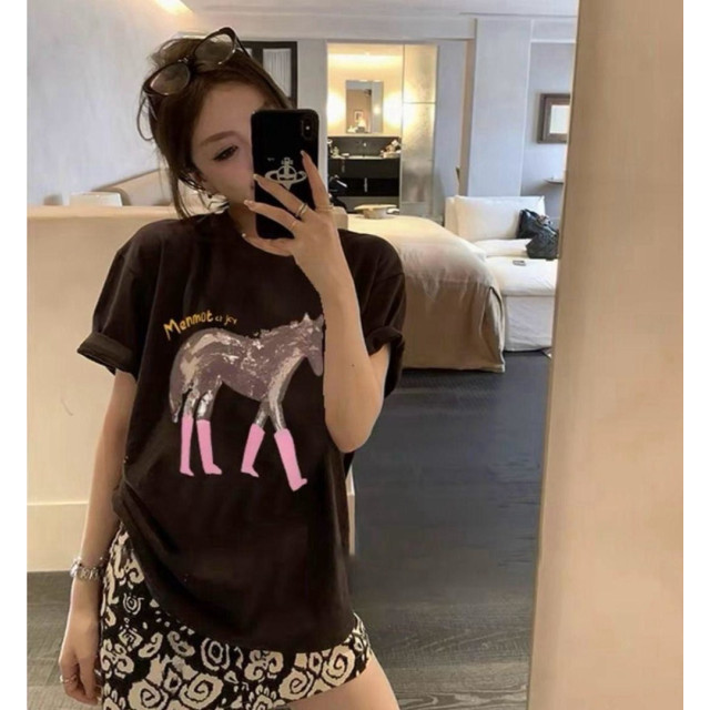時髦美拉德粉靴小馬棉T