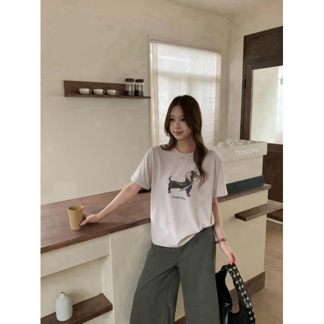 韓系頭巾墨鏡臘腸狗磨毛T