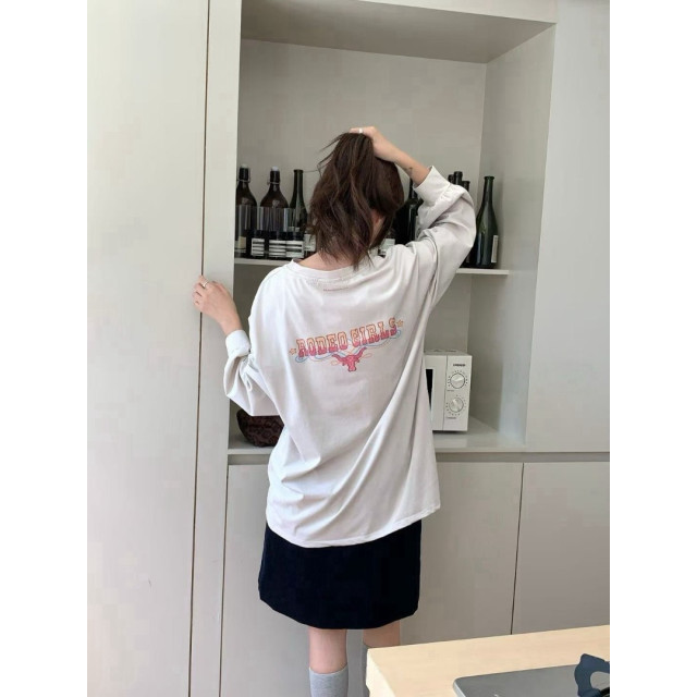 韓系Power女孩前後印花水洗寬鬆T