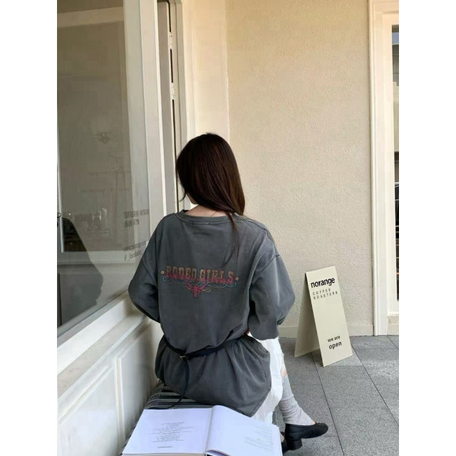 韓系Power女孩前後印花水洗寬鬆T