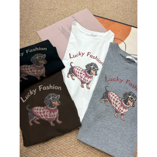 Lucky臘腸狗微磨毛短版上衣
