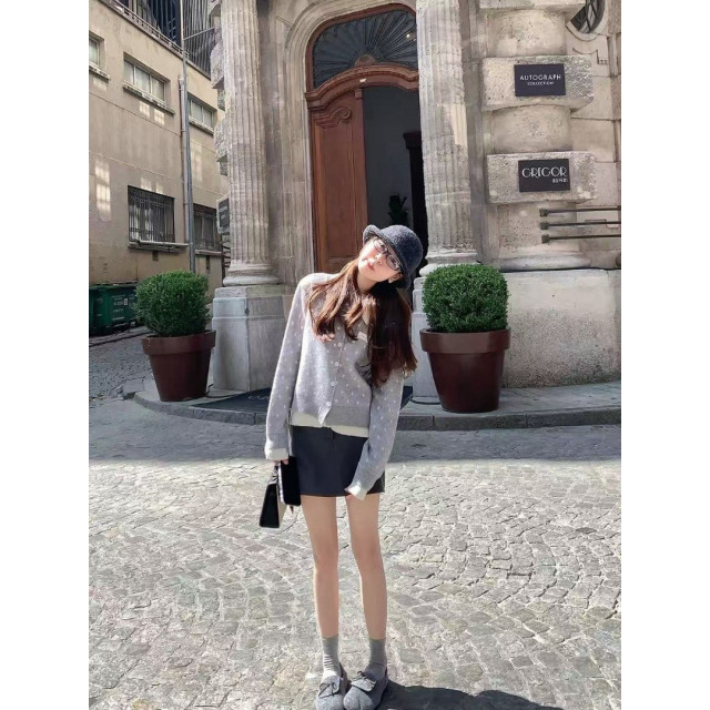 甜美波點娃娃領針織外套