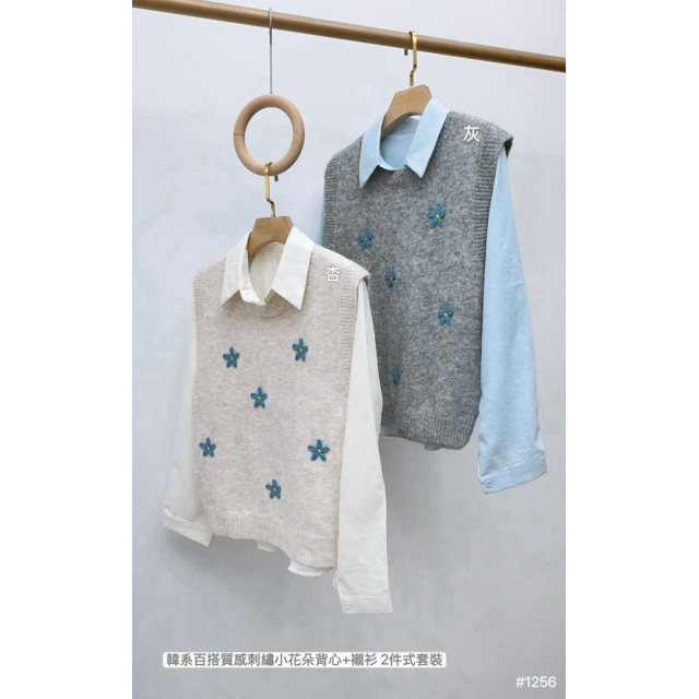 刺繡小花背心襯衫兩件式