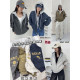 美式復古英字假兩件連帽落肩顯瘦拉鍊外套
