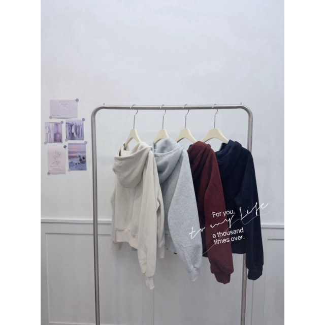 韓系撞色拉鍊抽繩小刺繡顯瘦連帽外套