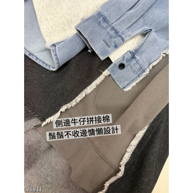 韓系異材質拼接寬鬆顯瘦牛仔襯衫