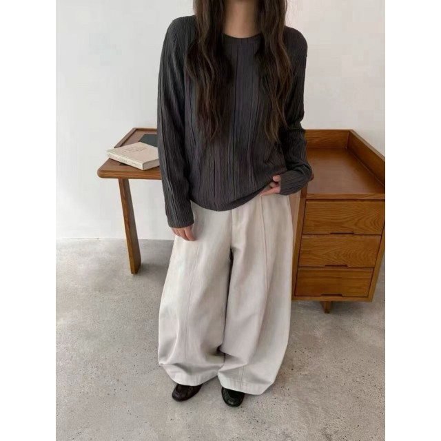 韓系立體壓皺肌理感顯瘦氣質上衣