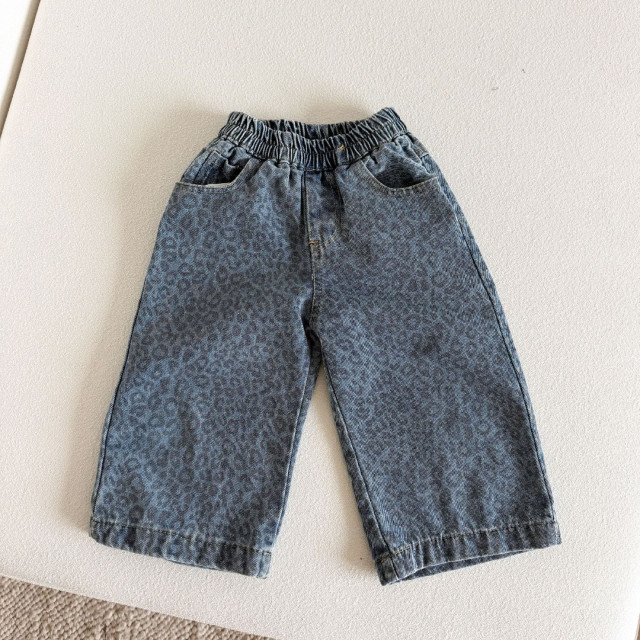 豹紋水洗牛仔寬褲