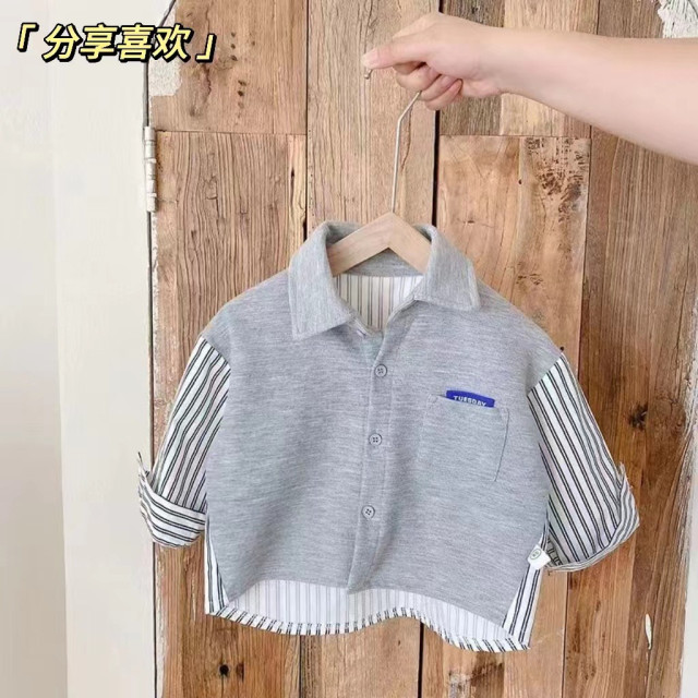 韓系拼接襯衫外套