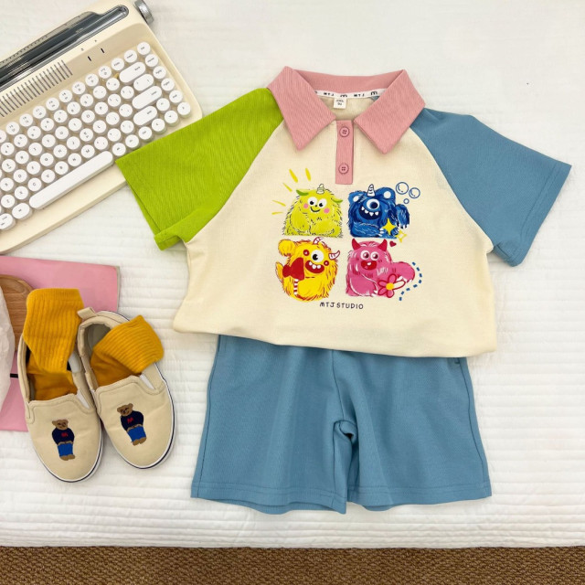 怪獸拼色翻領手足裝